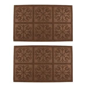 Smart Home Medallion Embossed Brown Doormats 26" X 16", 2 Pack